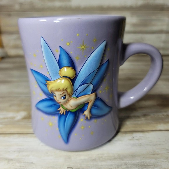 Disney Dining Disney Tinkerbell Coffee Mug Cup 3d Raised Ceramic Purple Peter Pan Poshmark